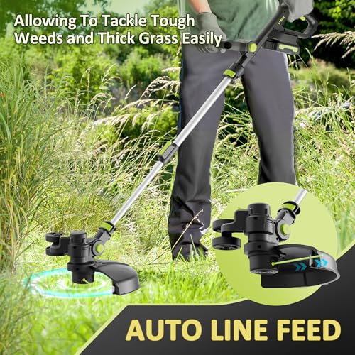20V Cordless String Trimmer, Two 2.0Ah Battery Powered with Fast Charger, 12'' Grass Cutter with Auto Line Feed, 2-in-1 Electric Lawn Mower Grass Trimmer&Edger Lawn Tool with 8 Lines for Yard, Garden