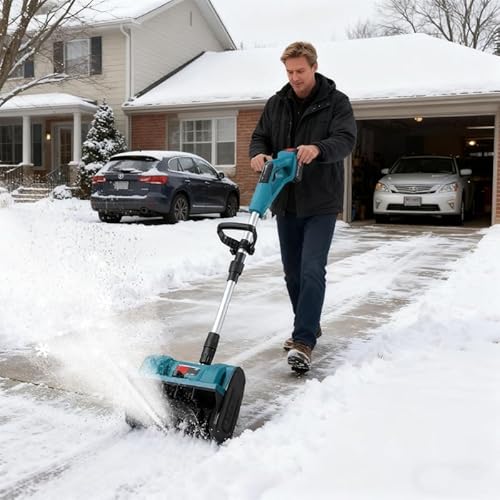 Electric Cordless Snow Shovel Compatible with Makita 21V Battery, 12″ Width & 400W Brushless Motor, Adjustable Direction, Portable and Lightweight for Fast Snow Removal on Deck, Patio, and Sidewalk