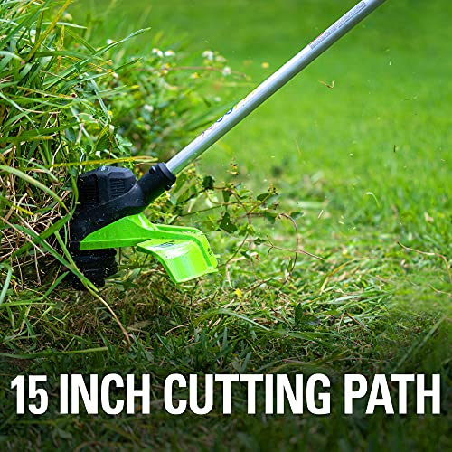Greenworks 48V (24V x 2) 15" String Trimmer, (2) 2Ah Batteries and 4A Dual Port Charger Included