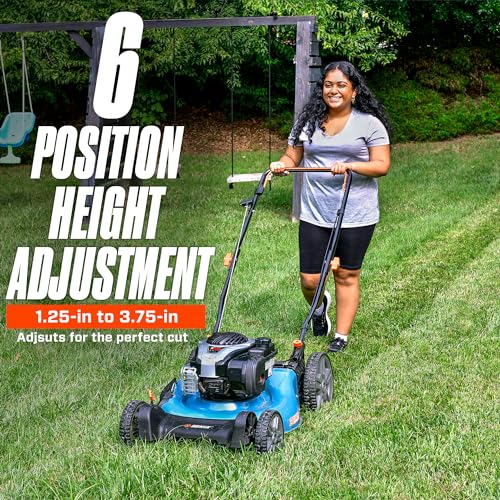 SENIX LSPG-M7 21'' Gas Push Lawn Mower, with 140 cc 4-Cycle Briggs & Stratton Engine, 3-in-1 Bagging, Mulching, and Side Discharge, 6-Position Dual Lever Height Adjustment, 16 Gallon Grass Bag