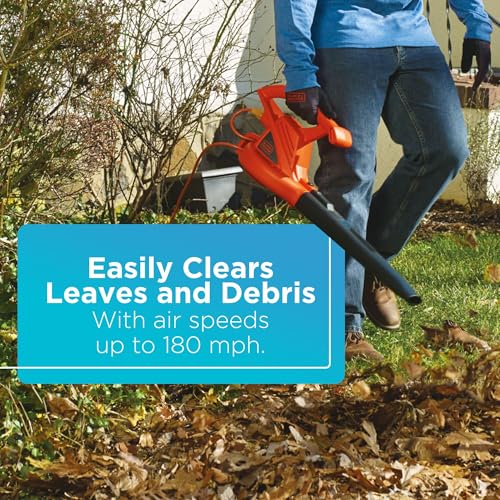 BLACK+DECKER Electric Leaf Blower, Handheld Blowers for Lawn Care, Lightweight, 180 MPH 180 CFM, 7-Amp, Corded (LB700)