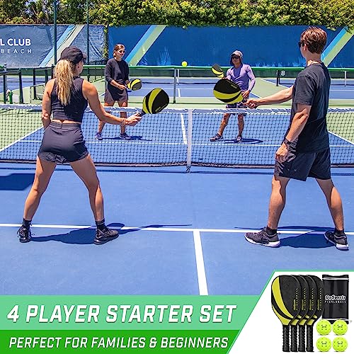 GoSports Pickleball Set with 4 Paddles, 4 Regulation Pickleballs and Carry Case - Yellow