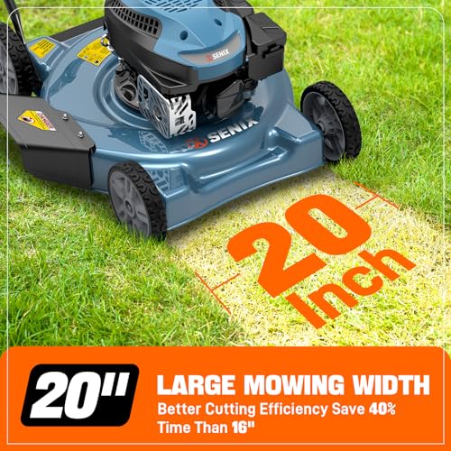 SENIX 20" Gas Lawn Mower, 144 cc Gas Powered Lawnmower, 4-Cycle Engine Walk-Behind Push Lawn Mowers, 3 Position Height Adjustment for Yard and Garden, cortadora de pasto
