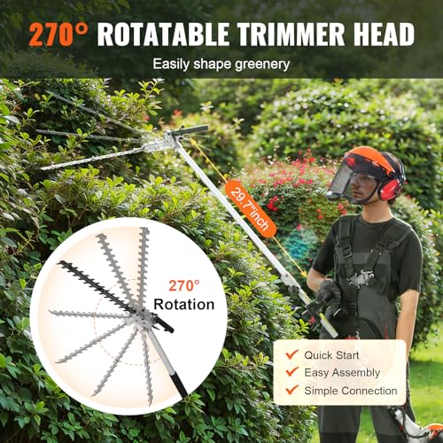 VEVOR 52cc Gas-Powered 6-in-1 Multi-Functional Trimmer - Hedge Trimmer, Brush Cutter, Weed Eater, Edger, Pole Saw & Chainsaw Pruner, EPA, CE & EMC Certified