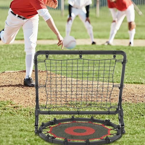 IE Sports Basketball Rebounder Multi-Sport Rebound Net with 9 Angle Adjustments and Return Attachment for Soccer, Pickleball and Baseball, Red
