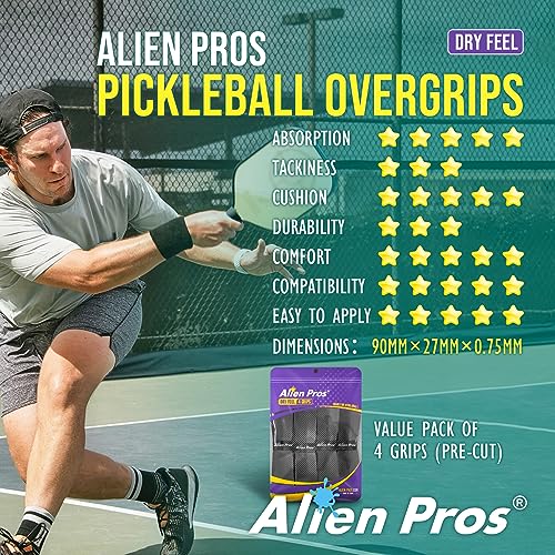 ALIEN PROS Pickleball Overgrip (4-Pack) with Ridges for Better Grip Control - Precut and Dry Feel Pickleball Grip Tape - Non-Slip Pickleball Paddle Grip Tape for High Performance (Ridged Dry, Blue)