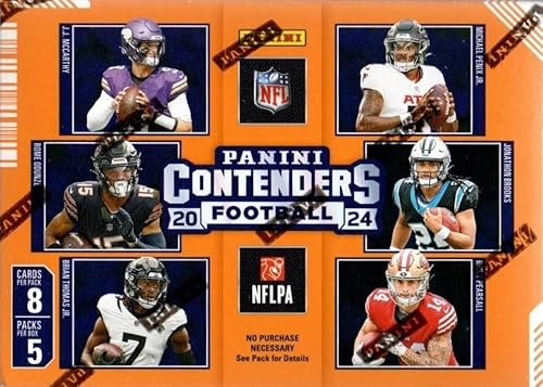 2024 Panini Contenders Football Series Factory Sealed Blaster Box with One Autograph or Rookie Ticket Memorabilia Swatch Plus Seven Inserts or Parallels Per Box Including Exclusive Blue Parallels
