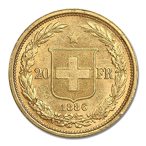 1886-1895 CH Swiss Gold Crowned Head Helvetica Extra Fine to About Uncirculated 20 FR XF-AU