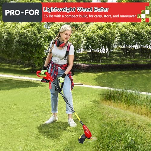 PRO-FOR 20V Lightweight Stringless Grass Trimmer, Battery Powered Weed Eater, Cordless Electric Weed Trimmer with Battery and Charger