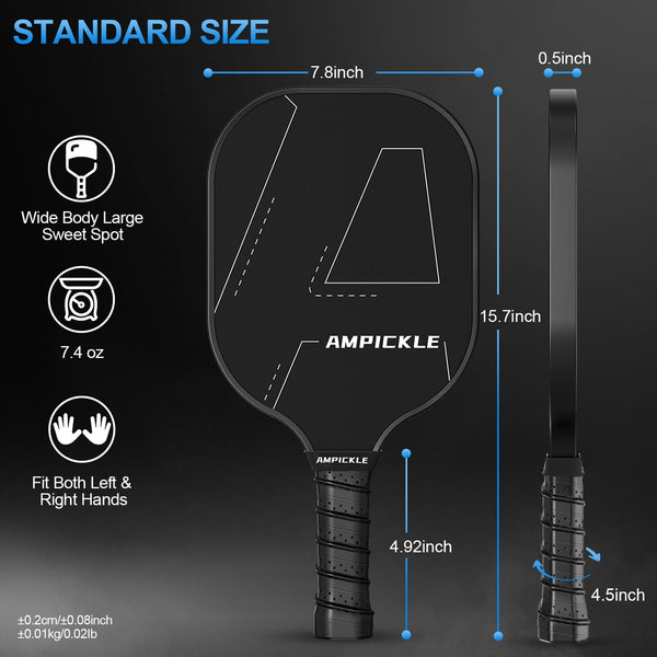 AMPICKLE Pickleball Paddle,Fiberglass Pickleball Paddles Set,Frosted Surface Pickleball Rackets, USAPA Standards，Oversized Sweet Spot Pickle Ball Paddle for Indoor Outdoor