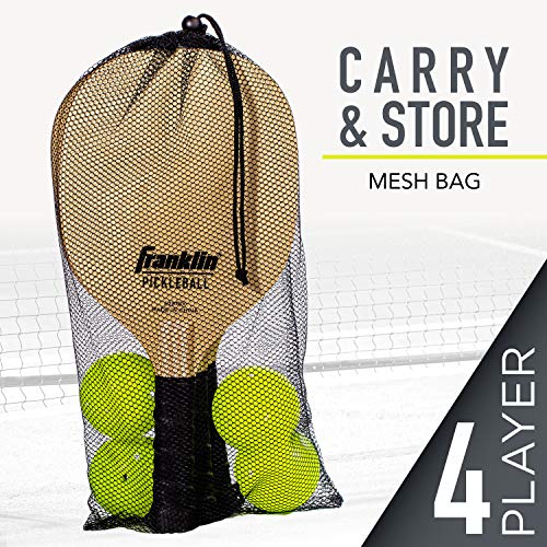 Franklin Sports Wooden Pickleball Paddle + X-40 Pickleball Set - Includes (4) Wooden Paddles and (4) Balls - USA PICKLEBALL APPROVED X-40 BALLS