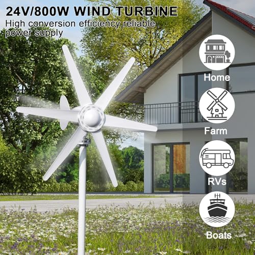 loyliawa Generator Generators for Home Use 800W 12V/24V Wind Turbines Generator, 6-Blade Fan Wind Turbines Generator Kit, Electromagnetic Electricity Producer Equipment White