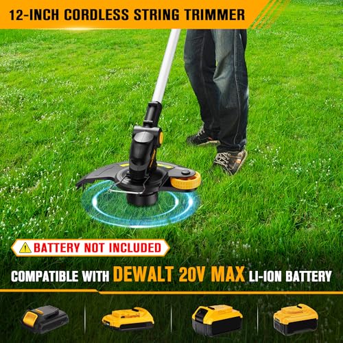 HEINPRO Cordless String Trimmer Compatible with Dewalt 20V MAX Battery, 12-Inch Weed Wacker Cordless Auto Line Feed,Electric Weed Eater Battery Powered Grass Trimmer w/6 Line Spools(Tool Only)