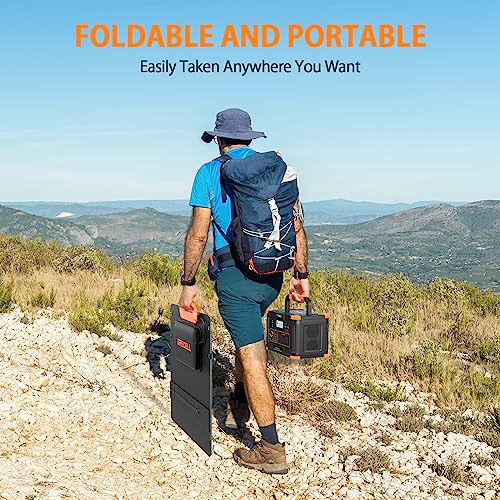 GRECELL 100W Solar Panel, 21.5V Portable Foldable Solar Panel 24% High Efficiency with Fast Charger and Adjustable Kickstand for Power Station, Solar Cell Charger for Outdoor Camping RV Van Travel