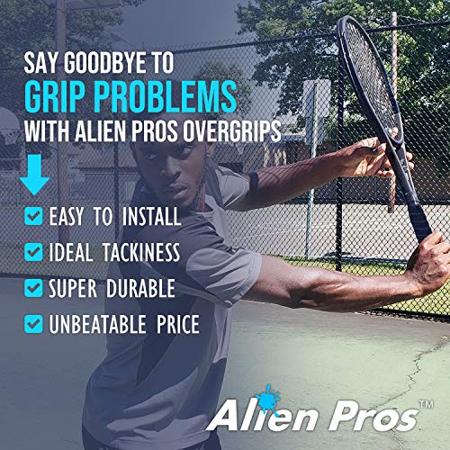 Alien Pros Tennis Racket Grip Tape (6 Grips) – Precut and Light Tac Feel Tennis Grip – Tennis Overgrip Grip Tape Tennis Racket – Wrap Your Racquet for High Performance (6 Grips, Black)