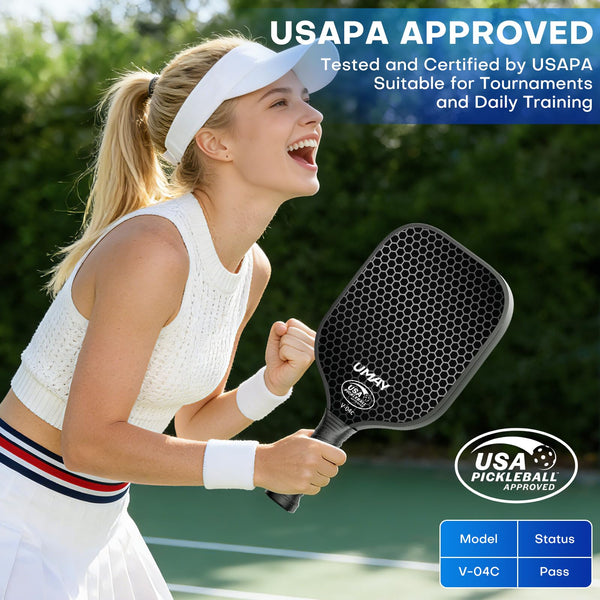 USAPA Approved Tournament-Grade Pickleball Paddle, Thermoformed 3K Carbon Fiber Paddle with 16mm PP Honeycomb Core for Precision Control, Enhanced Spin & Power, Pro 8 oz Racket with Cover & Overgrip