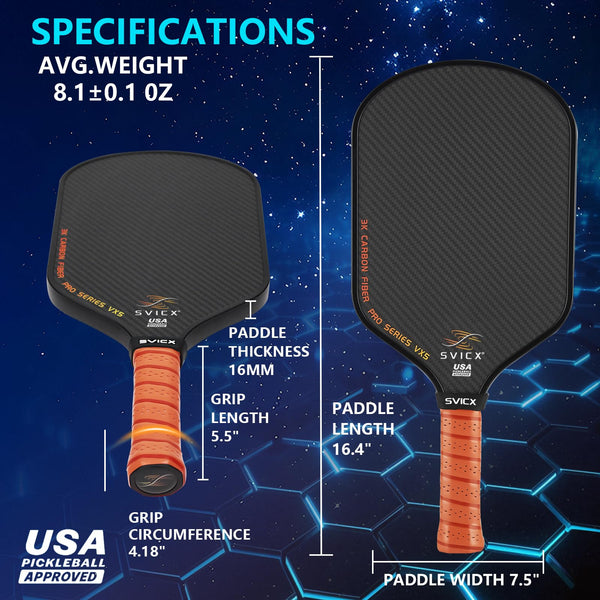 SVICX Pickleball Paddles,Carbon Fiber Pickleball Paddle,16mm - High Performance,USAPA Approved,Extended Handle for Two-Handed Grip,Enhanced Control & Power (3K+T700 Carbon Fiber (Black&Brown))