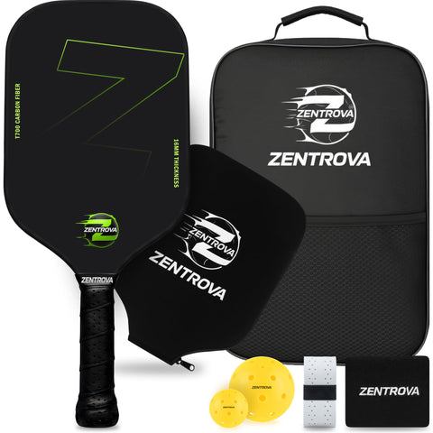 ZENTROVA Carbon Fiber Pickleball Paddle, Lightweight T700 Raw Carbon Surface Pickleball Paddle 16mm Thickness with 2 Pickleballs, Paddle Cover, Wristband, Grip Tape & Carrying Case - for Men & Women