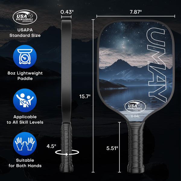 Pickleball Paddles Set of 2, USAPA Approved Fiberglass Surface Pickleball Paddle for Soft Feel & Control, Lightweight Power Rackets Set with 4 Indoor & Outdoor Balls, 2 Overgrips and a Carrying Case