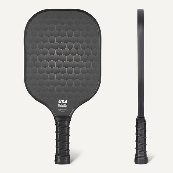 Amazon Basics Pickleball Paddles Set of 2, USAPA Approved Carbon Fiber Paddle with 4 Balls, Lightweight Pickle Ball Rackets, Carry Bag & Grips, Black