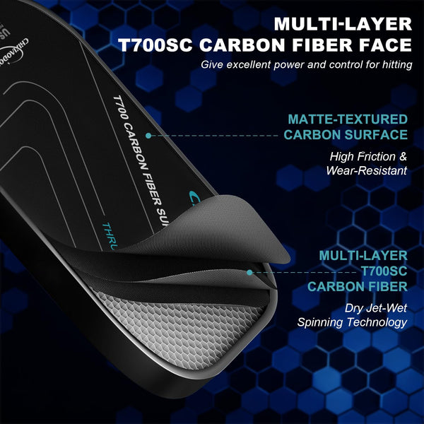 Pickleball Paddles, Multi-Layer T700 Textured Carbon Fiber Pickleball Paddle, 2-Types of Thickenesses, USAPA Approved Carbon Fiber Surface Pickle Ball Paddle, Strong Power, Stability and Spin Surface