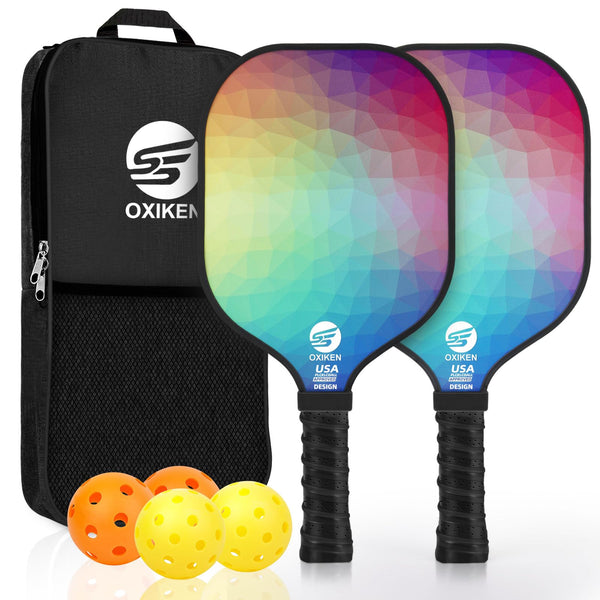 SS OXIKEN Pickleball Paddles Set of 2, USAPA Approved Carbon Fiber Pickle Ball Paddle (CHS) Polypropylene Honeycomb Core, Anti Slip Sweat Absorbing Grip, 2 Outdoor Pickleball, 2 Indoor Pickleball, Bag