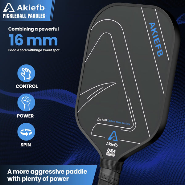 Akiefb Pickleball Paddles, Carbon Fiber T700 Pickleball Paddles with a 16mm Polypropylene Honeycomb Core，Increased Power for Enhanced Spin & Control,Comfortable Style Grip（Cold-Pressed