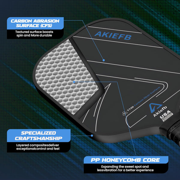 Akiefb Pickleball Paddles, Carbon Fiber T700 Pickleball Paddles with a 16mm Polypropylene Honeycomb Core，Increased Power for Enhanced Spin & Control,Comfortable Style Grip（Cold-Pressed