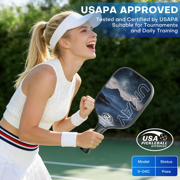 Pickleball Paddles Set of 2, USAPA Approved Fiberglass Surface Pickleball Paddle for Soft Feel & Control, Lightweight Power Rackets Set with 4 Indoor & Outdoor Balls, 2 Overgrips and a Carrying Case