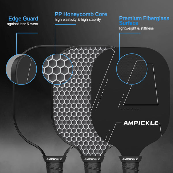 AMPICKLE Pickleball Paddle,Fiberglass Pickleball Paddles Set,Frosted Surface Pickleball Rackets, USAPA Standards，Oversized Sweet Spot Pickle Ball Paddle for Indoor Outdoor