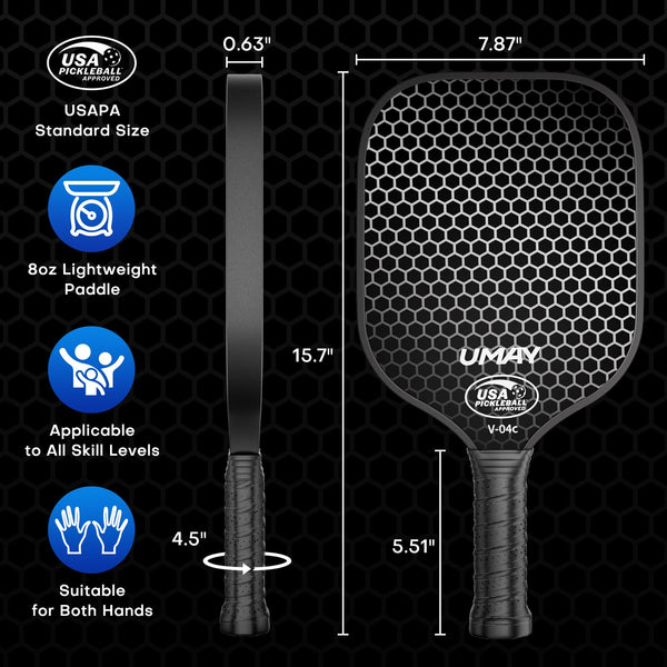 USAPA Approved Tournament-Grade Pickleball Paddle, Thermoformed 3K Carbon Fiber Paddle with 16mm PP Honeycomb Core for Precision Control, Enhanced Spin & Power, Pro 8 oz Racket with Cover & Overgrip