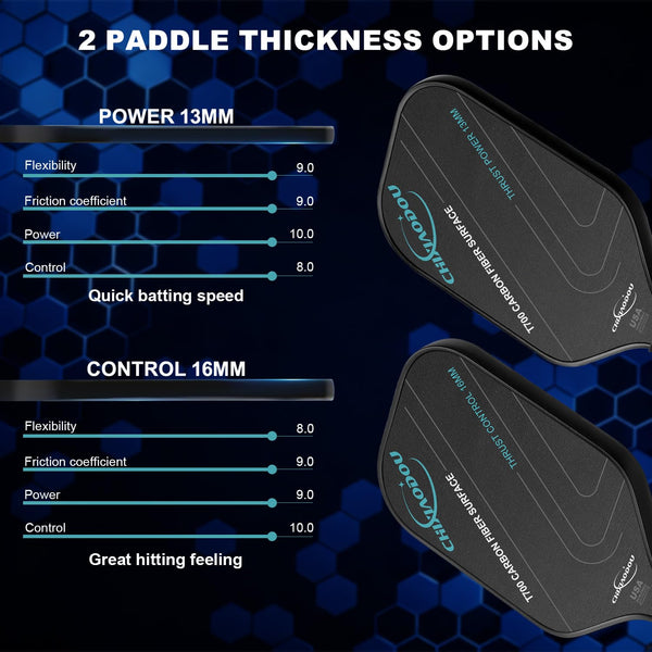 Pickleball Paddles, Multi-Layer T700 Textured Carbon Fiber Pickleball Paddle, 2-Types of Thickenesses, USAPA Approved Carbon Fiber Surface Pickle Ball Paddle, Strong Power, Stability and Spin Surface