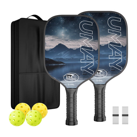 Pickleball Paddles Set of 2, USAPA Approved Fiberglass Surface Pickleball Paddle for Soft Feel & Control, Lightweight Power Rackets Set with 4 Indoor & Outdoor Balls, 2 Overgrips and a Carrying Case