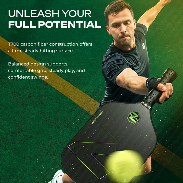 ZENTROVA Carbon Fiber Pickleball Paddle, Lightweight T700 Raw Carbon Surface Pickleball Paddle 16mm Thickness with 2 Pickleballs, Paddle Cover, Wristband, Grip Tape & Carrying Case - for Men & Women