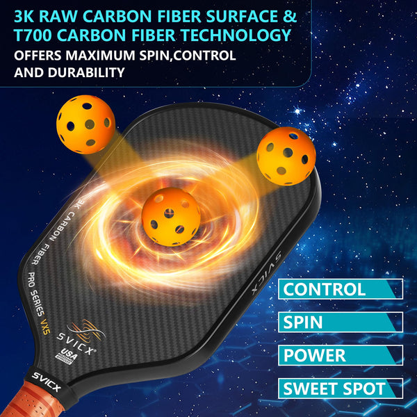 SVICX Pickleball Paddles,Carbon Fiber Pickleball Paddle,16mm - High Performance,USAPA Approved,Extended Handle for Two-Handed Grip,Enhanced Control & Power (3K+T700 Carbon Fiber (Black&Brown))