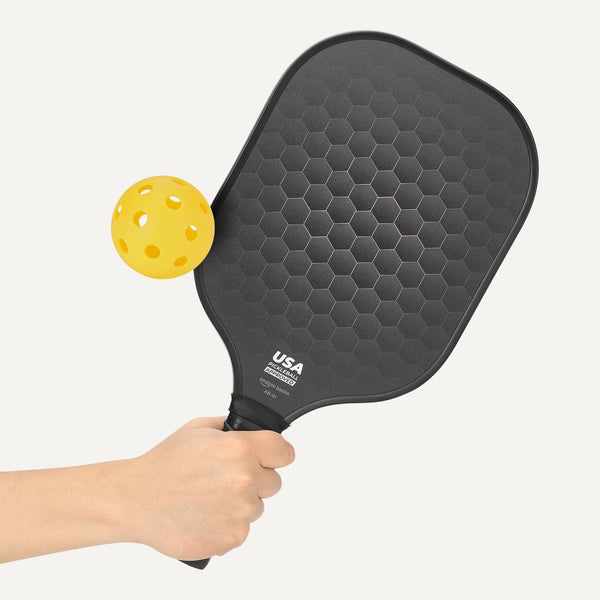 Amazon Basics Pickleball Paddles Set of 2, USAPA Approved Carbon Fiber Paddle with 4 Balls, Lightweight Pickle Ball Rackets, Carry Bag & Grips, Black