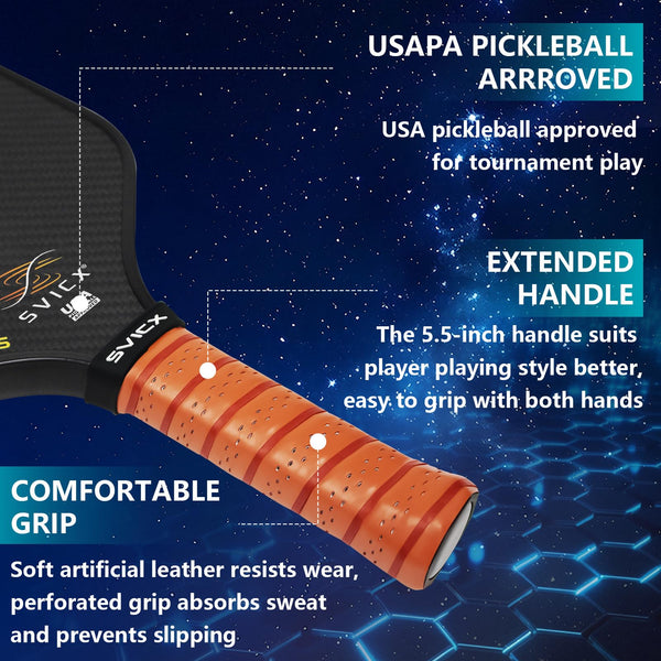 SVICX Pickleball Paddles,Carbon Fiber Pickleball Paddle,16mm - High Performance,USAPA Approved,Extended Handle for Two-Handed Grip,Enhanced Control & Power (3K+T700 Carbon Fiber (Black&Brown))