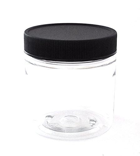 Clear Plastic Jar 4 ounce with Black Ribbed Lid (Pack of 12), Refillable Storage Containers with Lids for Cosmetic, Kitchen, DIY Products, Arts and Crafts