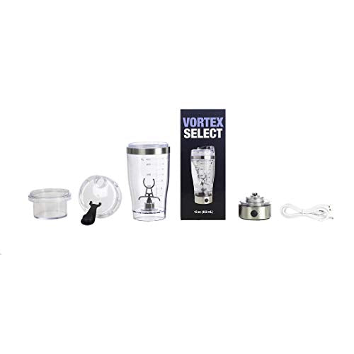 Vortex Select Portable Electric Mixer Shaker Bottle for Protein Powders, Shakes, Eggs, Pre-Workout Shakes, Post-Workout Shakes, and More with Ingredients Cup and USB (16 oz.)