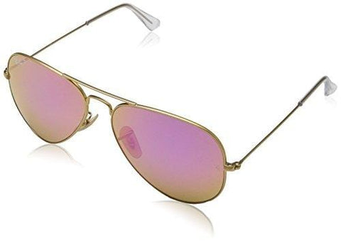 Ray-Ban RB3025 Aviator Sunglasses, Matte Gold Cyclamen Flash, 58 mm