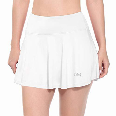 Baleaf Women's Athletic Skort Pleated Tennis Golf Skirt with Pockets White Size S