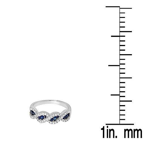Dazzlingrock Collection 10K Blue Sapphire & White Diamond Bridal Swirl Anniversary Wedding Band, White Gold, Size 6.5