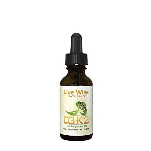 Vitamin D3 with K2 Liquid Drops, All Natural, Non GMO, 1208IU D3 and 25mcg K2 (MK7) Per Serving, Strengthen Bones, Boost Immune System and Energy Levels, with or Without Peppermint Oil
