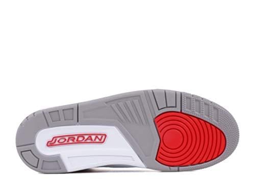 Jordan Nike Mens Air 3 Retro Powder White/Fire Red-Cement Grey Leather Basketball Shoes (10.5 M US, White/Fire Red-Cement Grey)