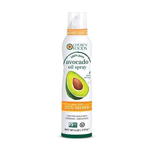 Chosen Foods 100% Pure Avocado Oil Spray 6 oz., Non-GMO, 500° F Smoke Point, Propellant-Free, Air Pressure Only for High-Heat Cooking, Baking and Frying