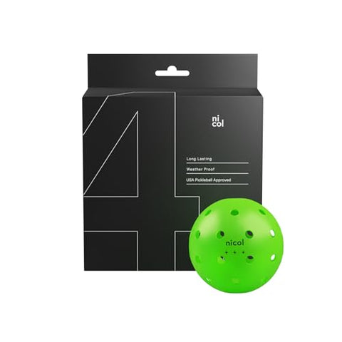 Nicol 3-Star Pickleball Balls - Long Lasting Outdoor Weatherproof Balls - Tournament and Competition Ready - 4 Pack of Regulation Balls