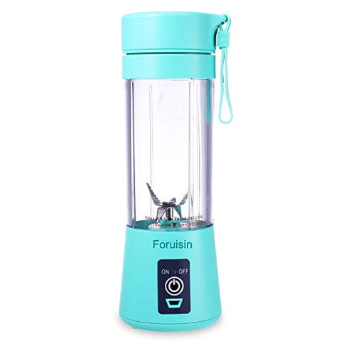 Portable Personal Blender, Household Juicer Fruit Shake Mixer -Six Blades, 380ml Baby Cooking Machine with USB Charger Cable (Cyan)