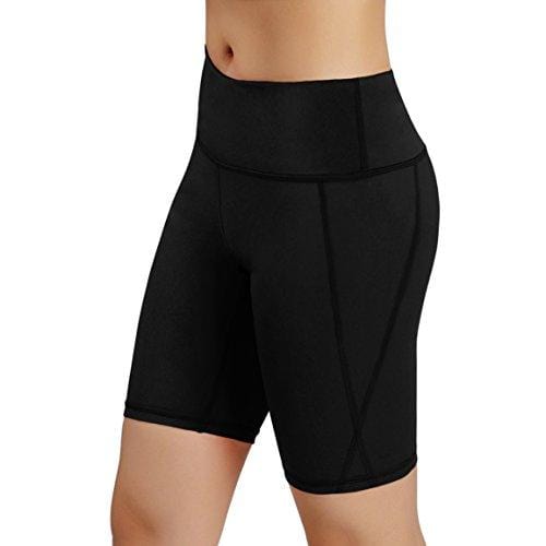 ODODOS Power Flex Yoga Short Tummy Control Workout Running Athletic Non See-Through Yoga Shorts with Hidden Pocket,Black,Medium