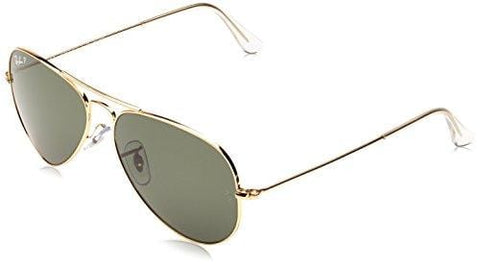 Ray-Ban 3025 Aviator Large Metal Non-Mirrored Polarized Sunglasses, Gold/Green, 55mm