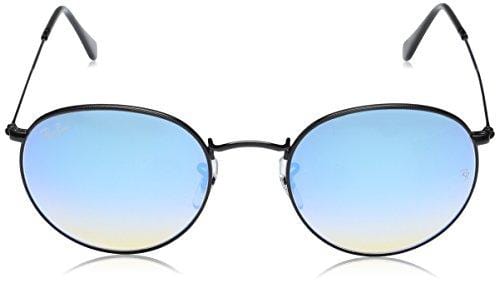 Ray-Ban Round Metal Sunglasses,53mm,Shiny Black/Mirror Gradient Blue